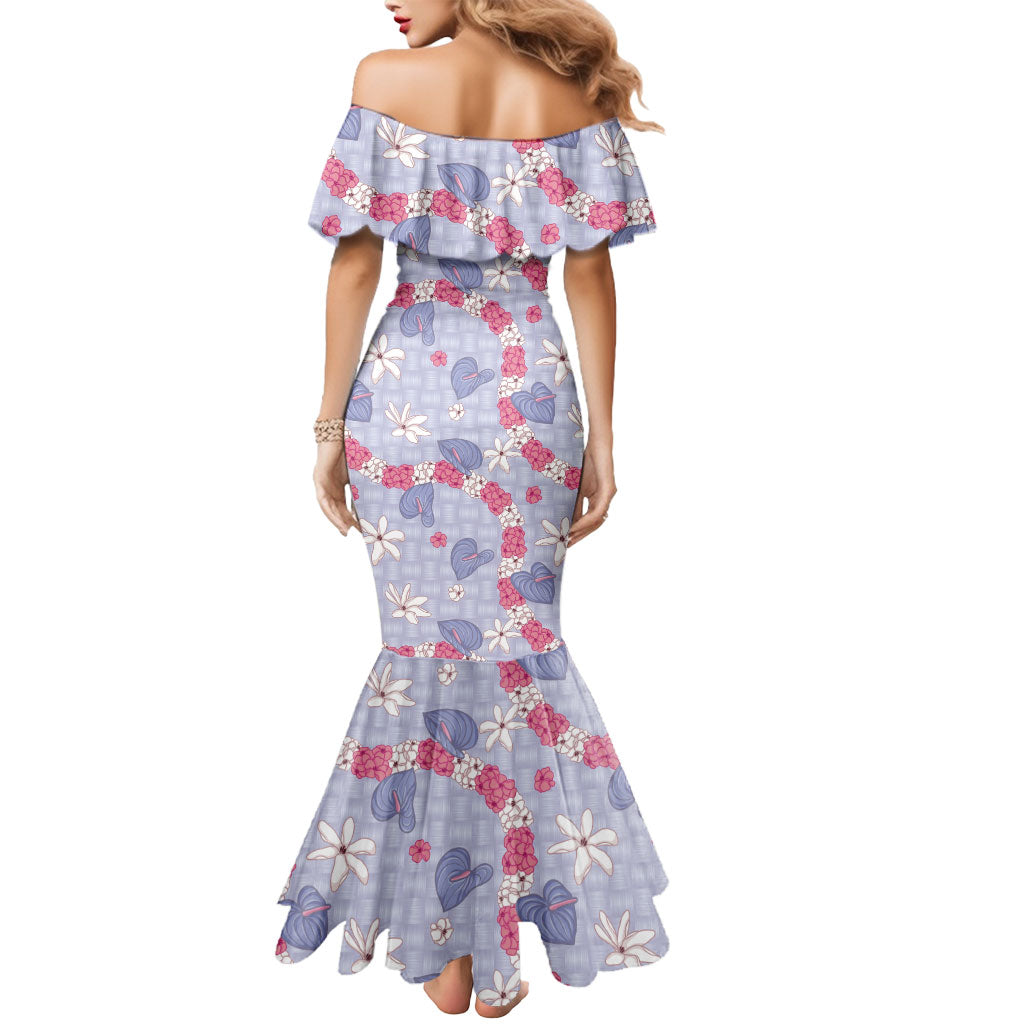 Hawaii Anthurium Tiare Pikake Lei Mermaid Dress Poni Lauhala Art Pattern