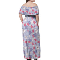 Hawaii Anthurium Tiare Pikake Lei Off Shoulder Maxi Dress Poni Lauhala Art Pattern