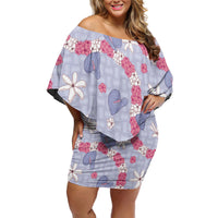 Hawaii Anthurium Tiare Pikake Lei Off Shoulder Short Dress Poni Lauhala Art Pattern