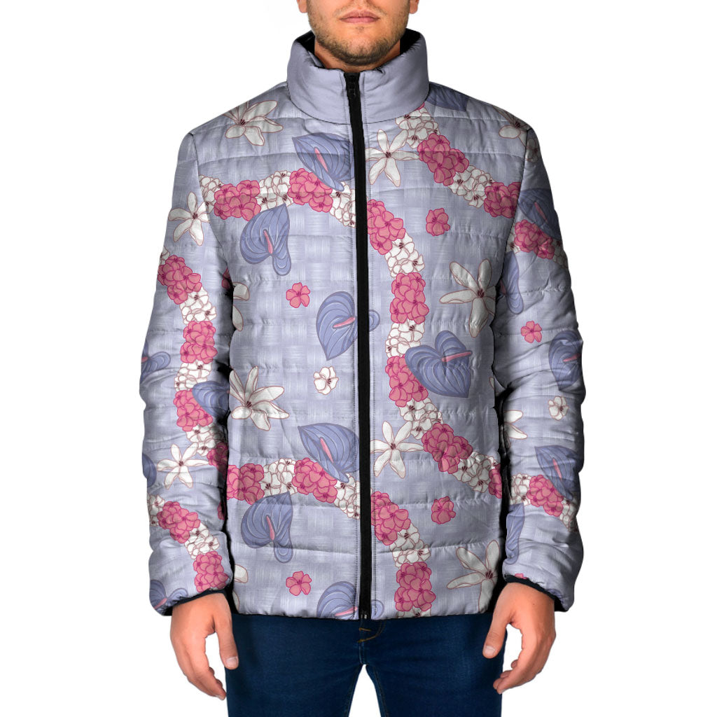 Hawaii Anthurium Tiare Pikake Lei Padded Jacket Poni Lauhala Art Pattern