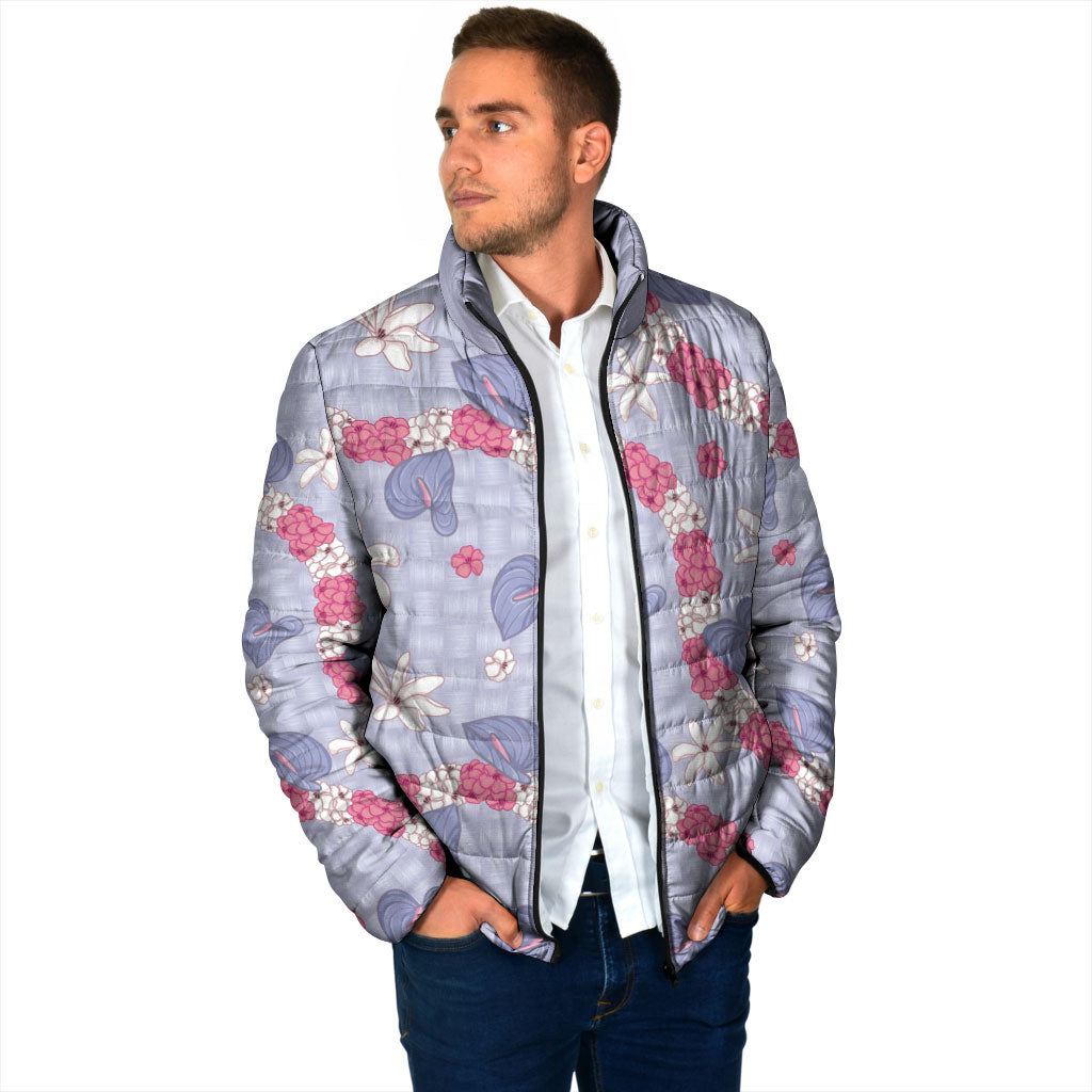 Hawaii Anthurium Tiare Pikake Lei Padded Jacket Poni Lauhala Art Pattern