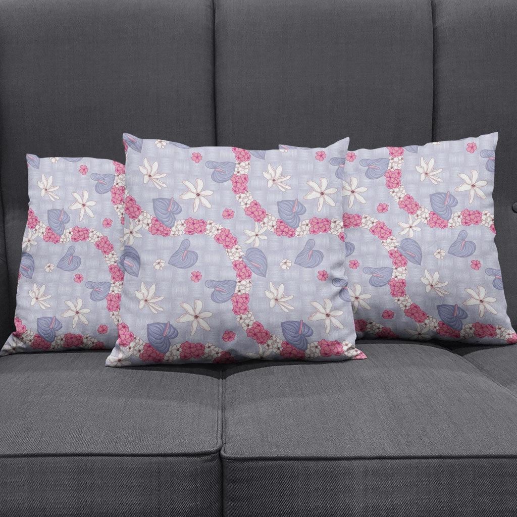 Hawaii Anthurium Tiare Pikake Lei Pillow Cover Poni Lauhala Art Pattern
