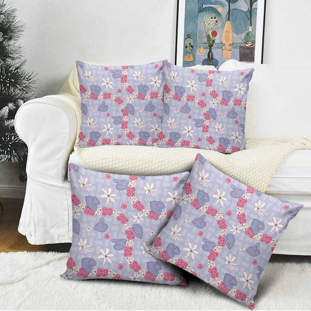 Hawaii Anthurium Tiare Pikake Lei Pillow Cover Poni Lauhala Art Pattern