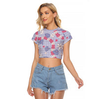 Hawaii Anthurium Tiare Pikake Lei Raglan Cropped T Shirt Poni Lauhala Art Pattern