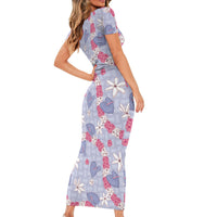 Hawaii Anthurium Tiare Pikake Lei Short Sleeve Bodycon Dress Poni Lauhala Art Pattern