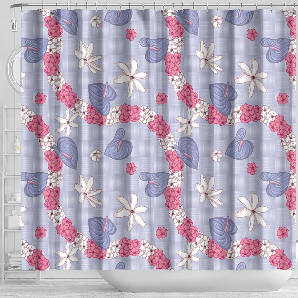 Hawaii Anthurium Tiare Pikake Lei Shower Curtain Poni Lauhala Art Pattern