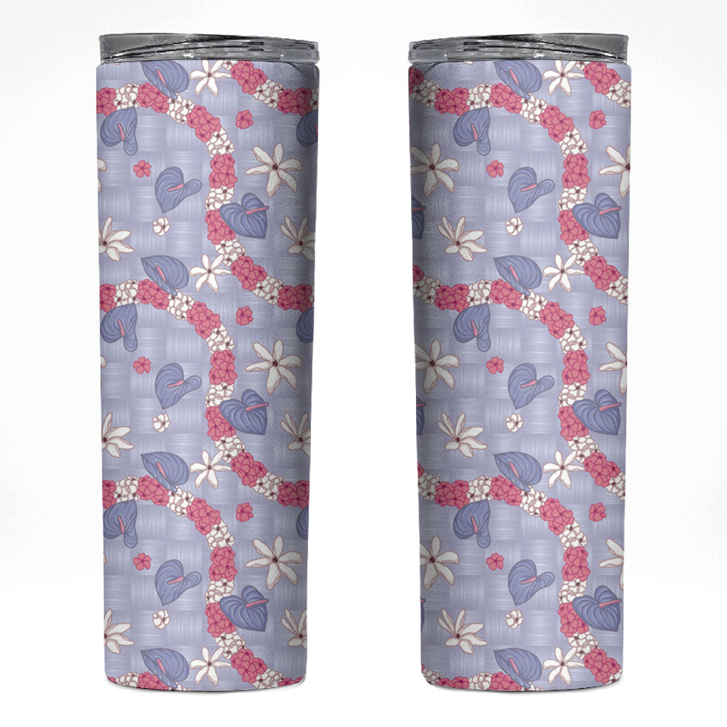 Hawaii Anthurium Tiare Pikake Lei Skinny Tumbler Poni Lauhala Art Pattern
