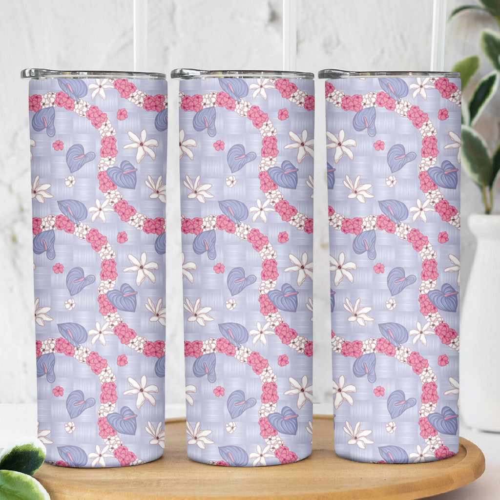 Hawaii Anthurium Tiare Pikake Lei Skinny Tumbler Poni Lauhala Art Pattern