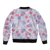 Hawaii Anthurium Tiare Pikake Lei Sleeve Zip Bomber Jacket Poni Lauhala Art Pattern