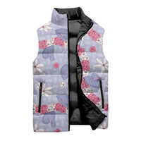 Hawaii Anthurium Tiare Pikake Lei Sleeveless Puffer Jacket Poni Lauhala Art Pattern