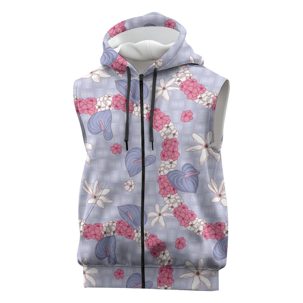 Hawaii Anthurium Tiare Pikake Lei Sleeveless Zip Hoodie Poni Lauhala Art Pattern