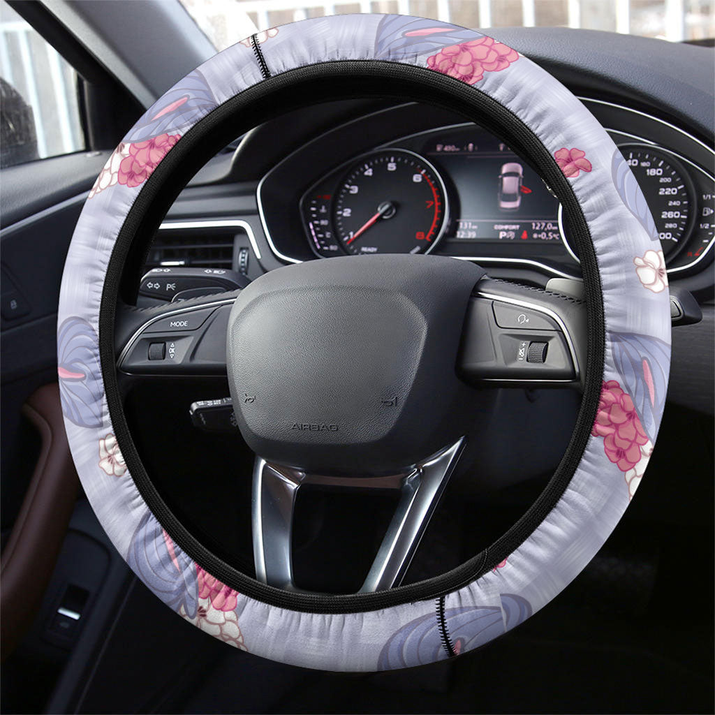 Hawaii Anthurium Tiare Pikake Lei Steering Wheel Cover Poni Lauhala Art Pattern