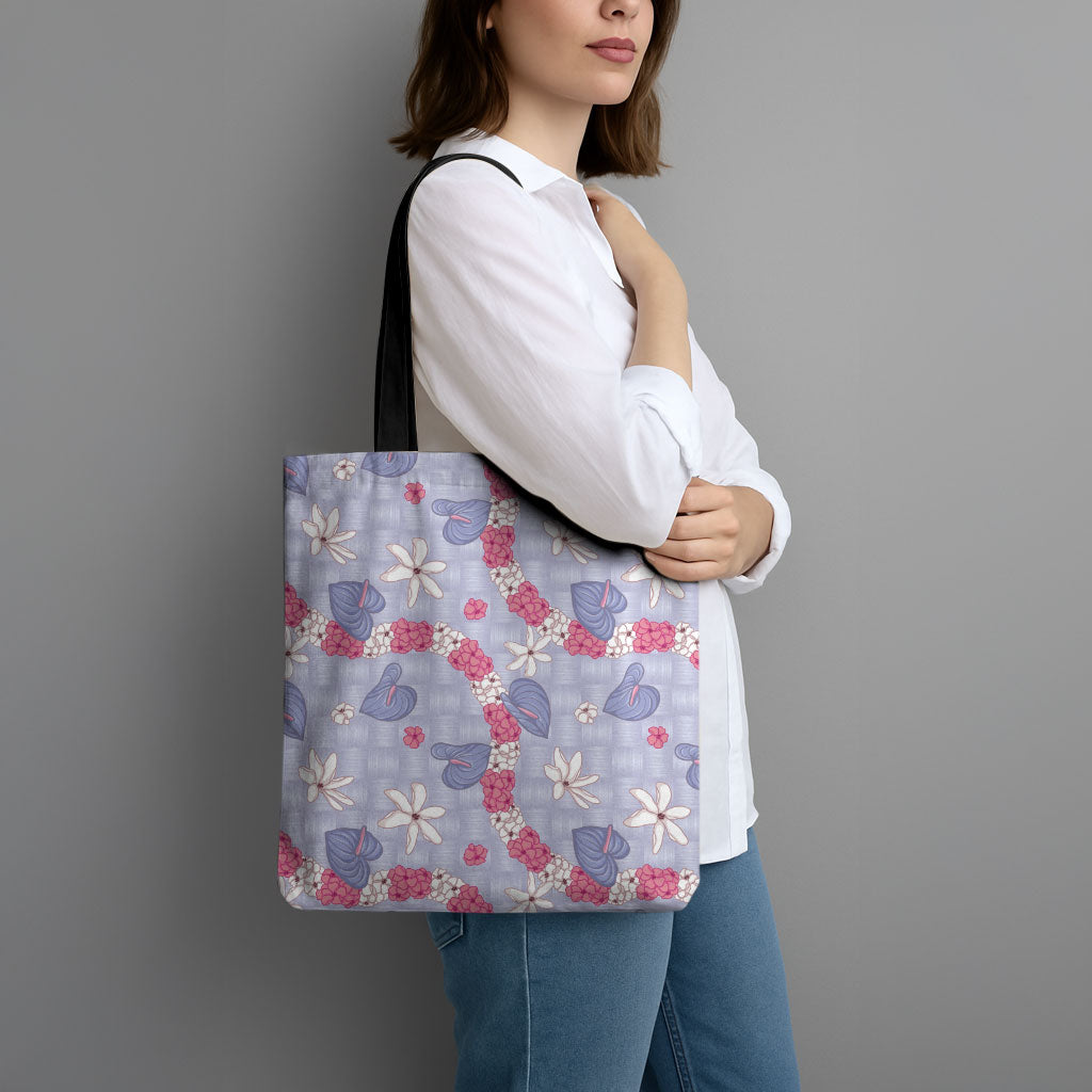 Hawaii Anthurium Tiare Pikake Lei Tote Bag Poni Lauhala Art Pattern