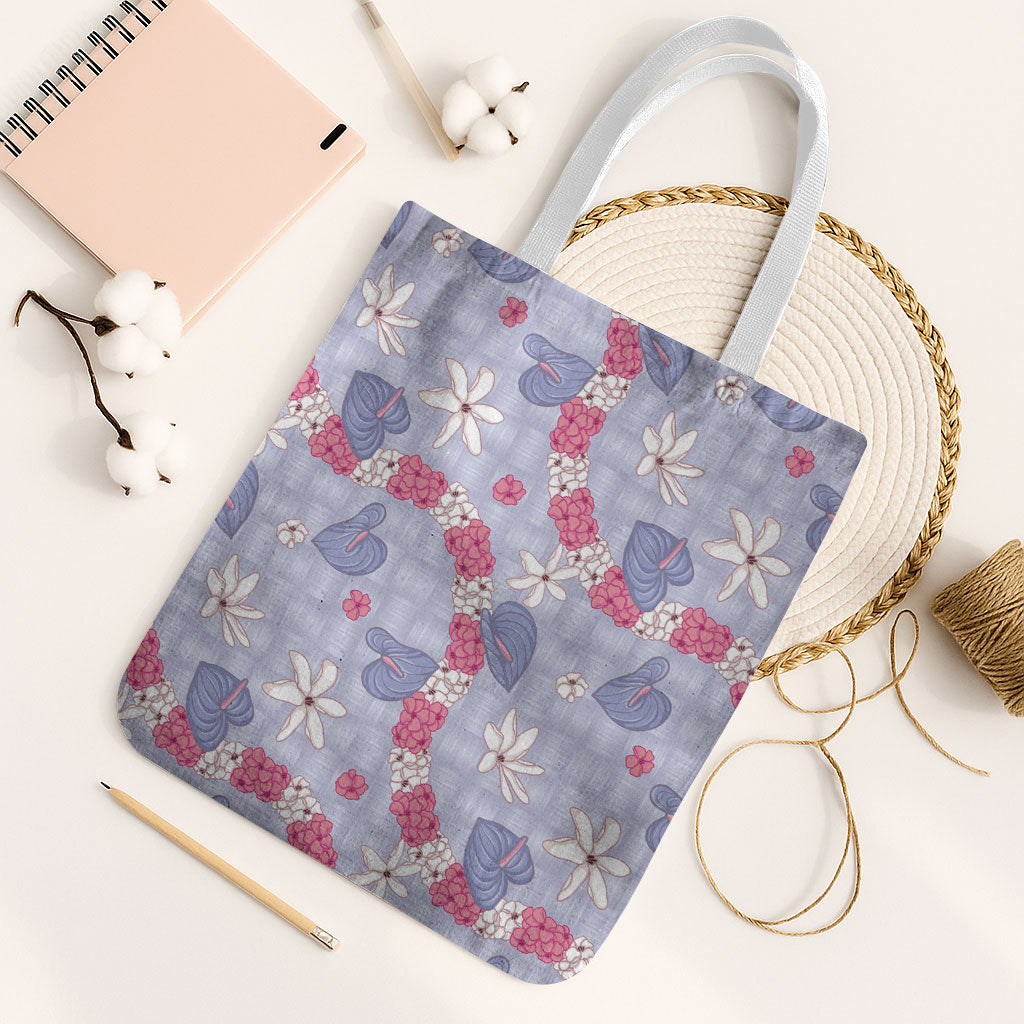 Hawaii Anthurium Tiare Pikake Lei Tote Bag Poni Lauhala Art Pattern
