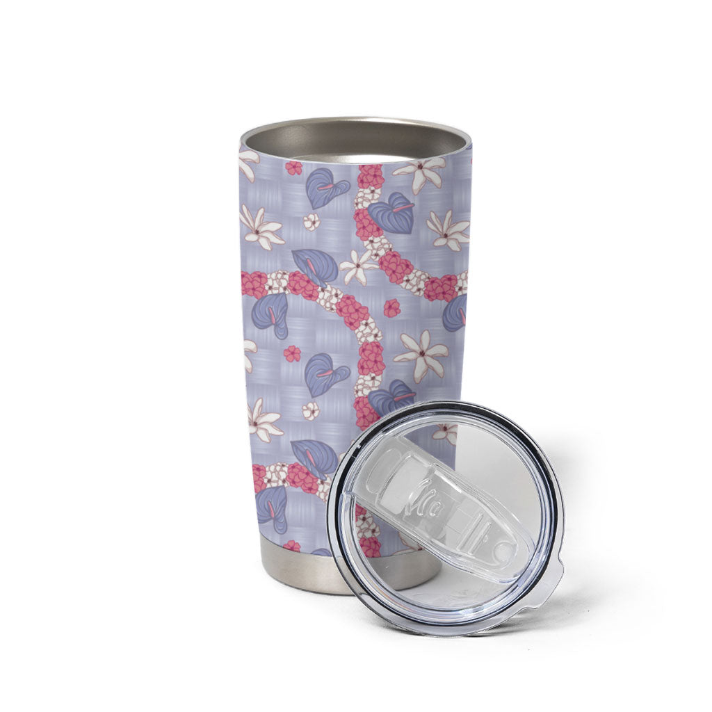 Hawaii Anthurium Tiare Pikake Lei Tumbler Cup Poni Lauhala Art Pattern
