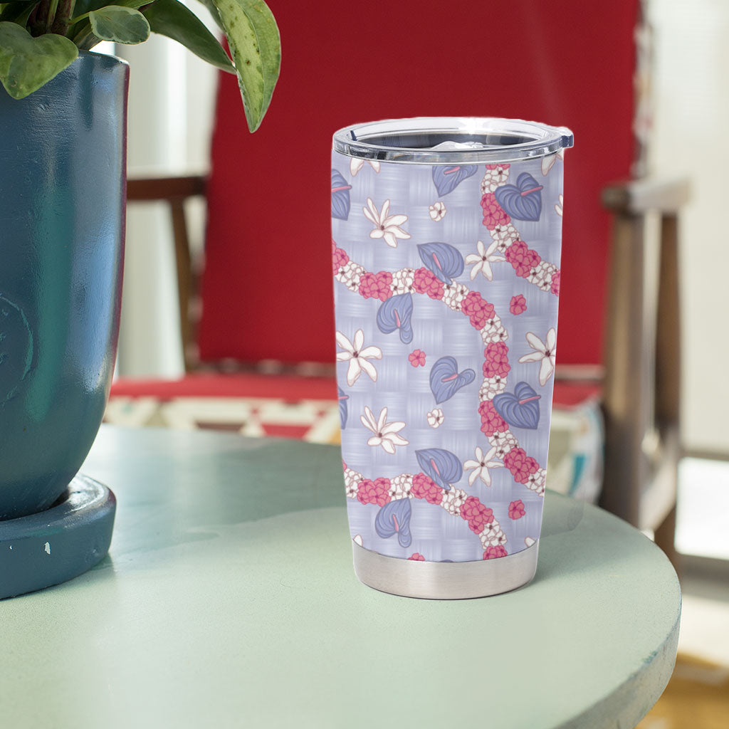 Hawaii Anthurium Tiare Pikake Lei Tumbler Cup Poni Lauhala Art Pattern