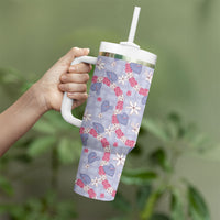 Hawaii Anthurium Tiare Pikake Lei Tumbler With Handle Poni Lauhala Art Pattern