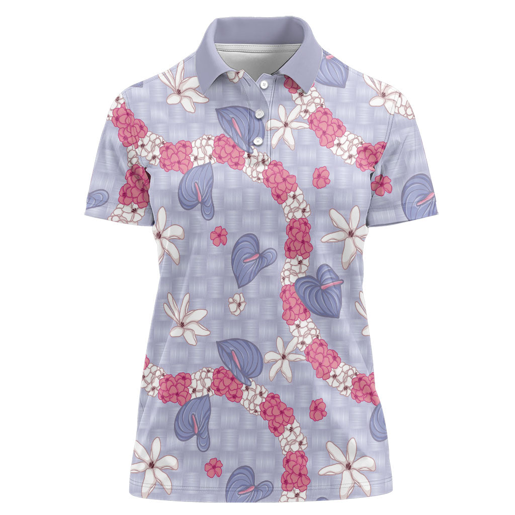 Hawaii Anthurium Tiare Pikake Lei Women Polo Shirt Poni Lauhala Art Pattern