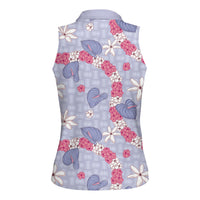 Hawaii Anthurium Tiare Pikake Lei Women Sleeveless Polo Shirt Poni Lauhala Art Pattern