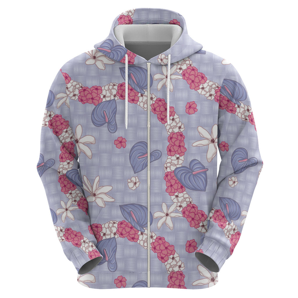 Hawaii Anthurium Tiare Pikake Lei Zip Hoodie Poni Lauhala Art Pattern