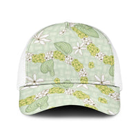 Hawaii Anthurium Tiare Pikake Lei Baseball Net Cap Sage Green Lauhala Art Pattern