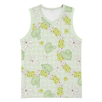 Hawaii Anthurium Tiare Pikake Lei Basketball Jersey Sage Green Lauhala Art Pattern