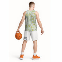 Hawaii Anthurium Tiare Pikake Lei Basketball Jersey Sage Green Lauhala Art Pattern