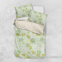 Hawaii Anthurium Tiare Pikake Lei Bedding Set Sage Green Lauhala Art Pattern