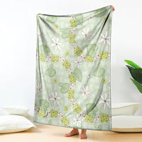 Hawaii Anthurium Tiare Pikake Lei Blanket Sage Green Lauhala Art Pattern