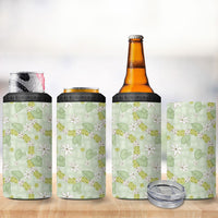 Hawaii Anthurium Tiare Pikake Lei 4 in 1 Can Cooler Tumbler Sage Green Lauhala Art Pattern