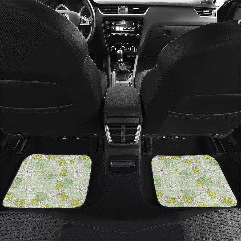 Hawaii Anthurium Tiare Pikake Lei Car Mats Sage Green Lauhala Art Pattern