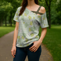 Hawaii Anthurium Tiare Pikake Lei Cross Shoulder Shirt Sage Green Lauhala Art Pattern
