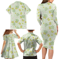 Hawaii Anthurium Tiare Pikake Lei Family Matching Long Sleeve Bodycon Dress and Hawaiian Shirt Sage Green Lauhala Art Pattern LT01 - Polynesian Pride