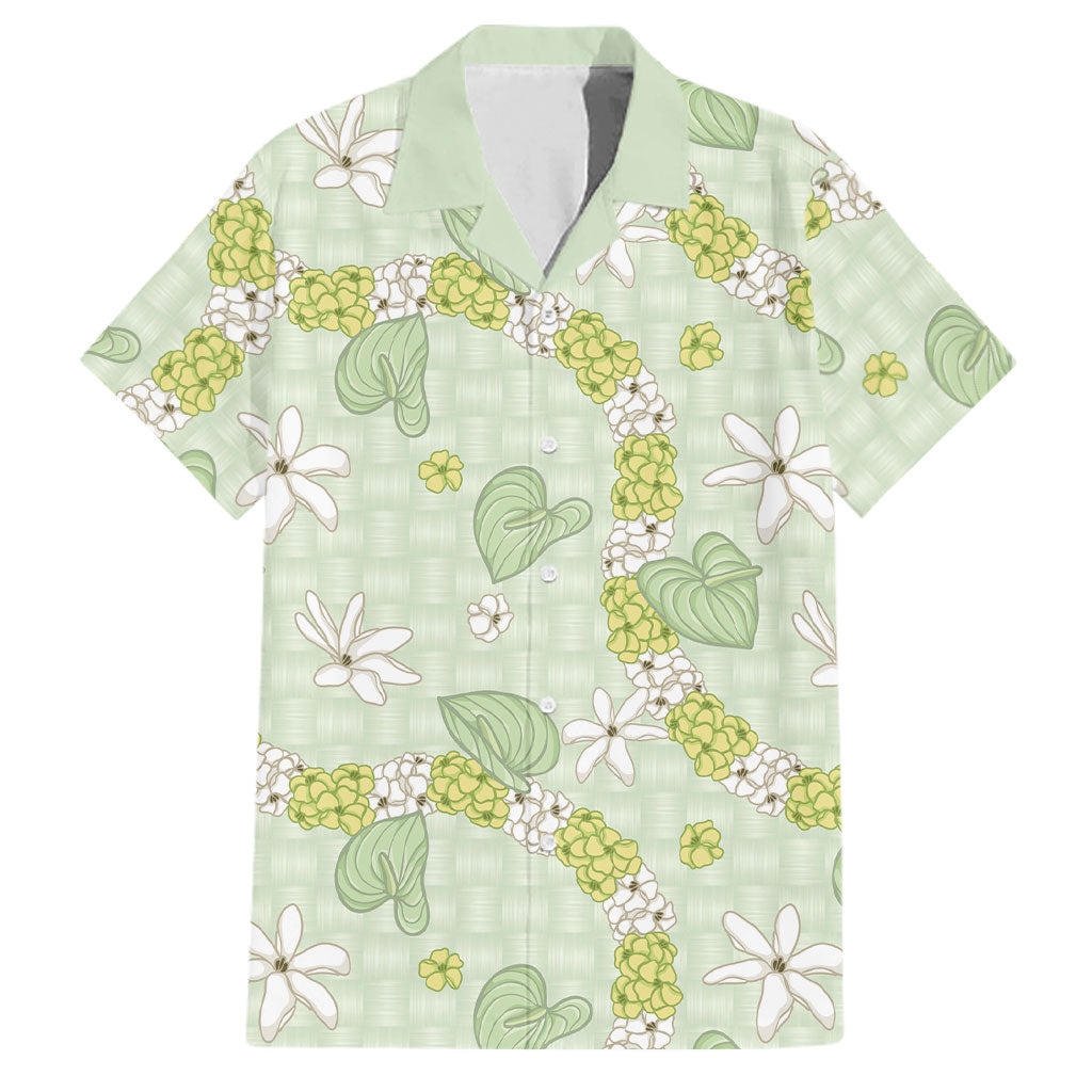 Hawaii Anthurium Tiare Pikake Lei Family Matching Long Sleeve Bodycon Dress and Hawaiian Shirt Sage Green Lauhala Art Pattern LT01 Dad's Shirt - Short Sleeve Green - Polynesian Pride