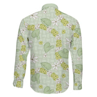 Hawaii Anthurium Tiare Pikake Lei Family Matching Puletasi and Hawaiian Shirt Sage Green Lauhala Art Pattern