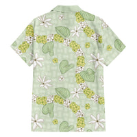 Hawaii Anthurium Tiare Pikake Lei Family Matching Short Sleeve Bodycon Dress and Hawaiian Shirt Sage Green Lauhala Art Pattern LT01 - Polynesian Pride
