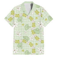Hawaii Anthurium Tiare Pikake Lei Family Matching Tank Maxi Dress and Hawaiian Shirt Sage Green Lauhala Art Pattern LT01 Dad's Shirt - Short Sleeve Green - Polynesian Pride