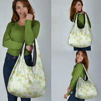 Hawaii Anthurium Tiare Pikake Lei Grocery Bag Sage Green Lauhala Art Pattern