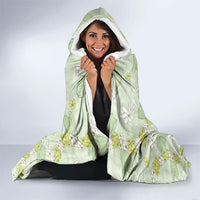 Hawaii Anthurium Tiare Pikake Lei Hooded Blanket Sage Green Lauhala Art Pattern