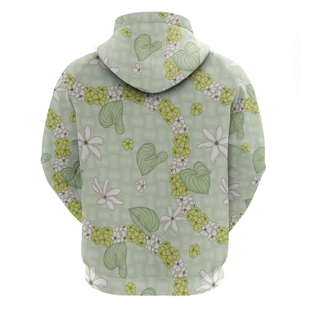 Hawaii Anthurium Tiare Pikake Lei Hoodie Sage Green Lauhala Art Pattern