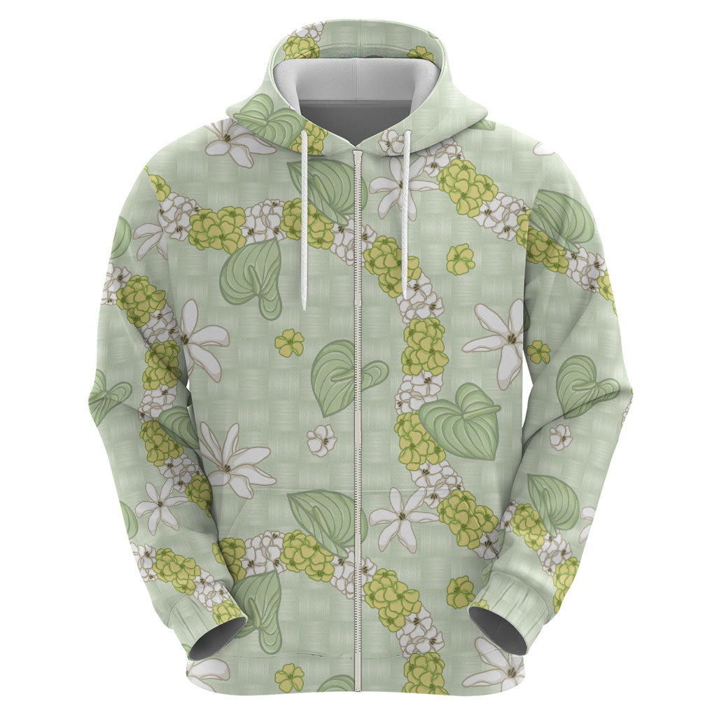 Hawaii Anthurium Tiare Pikake Lei Hoodie Sage Green Lauhala Art Pattern