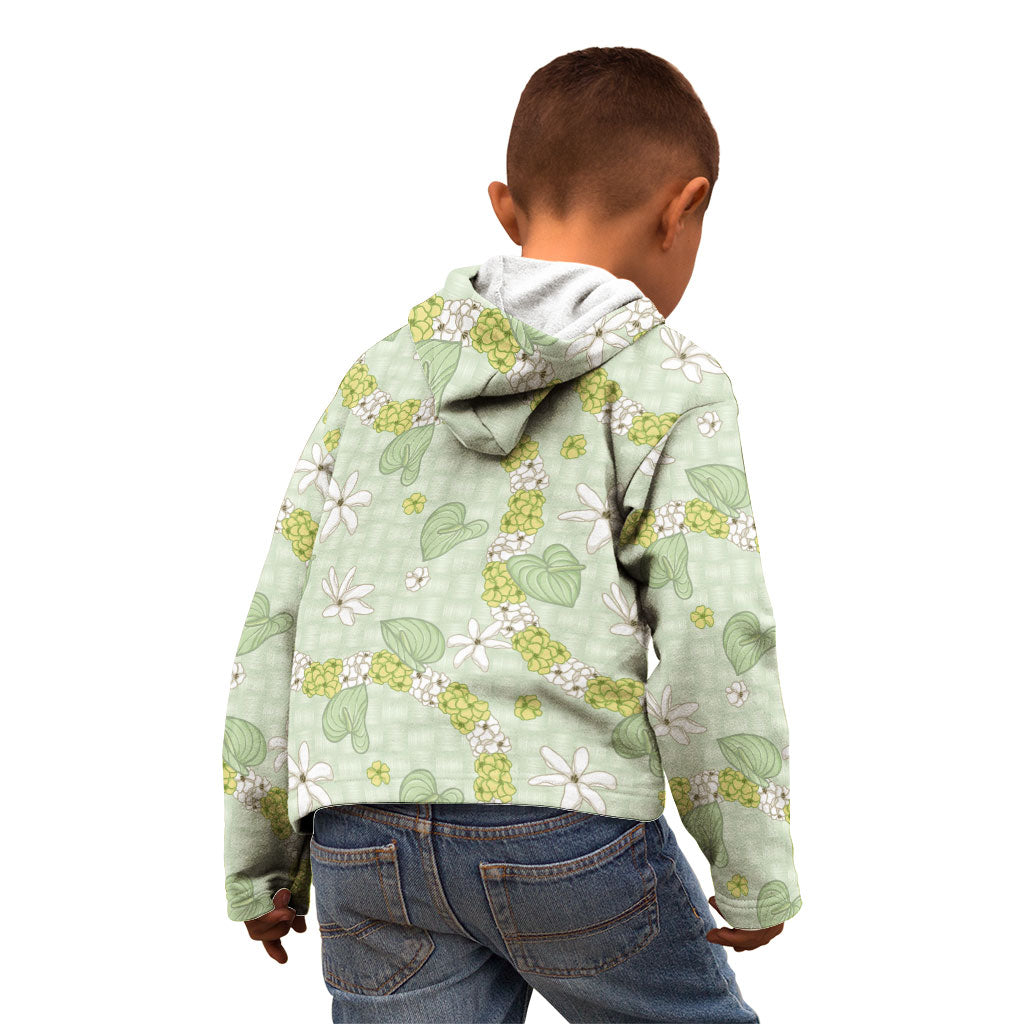 Hawaii Anthurium Tiare Pikake Lei Kid Hoodie Sage Green Lauhala Art Pattern