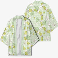 Hawaii Anthurium Tiare Pikake Lei Kimono Sage Green Lauhala Art Pattern
