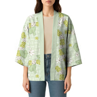 Hawaii Anthurium Tiare Pikake Lei Kimono Sage Green Lauhala Art Pattern