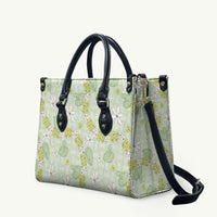 Hawaii Anthurium Tiare Pikake Lei Leather Bag Sage Green Lauhala Art Pattern