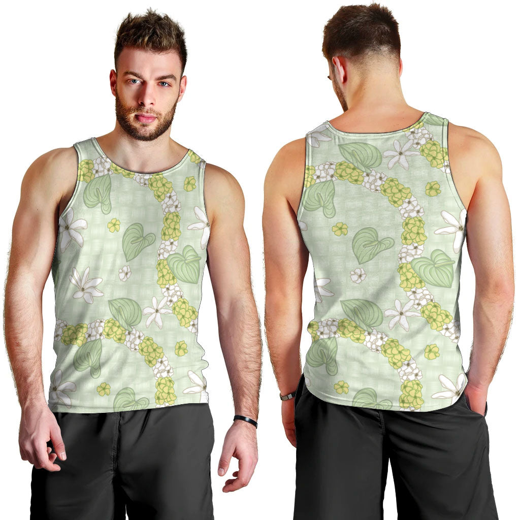 Hawaii Anthurium Tiare Pikake Lei Men Tank Top Sage Green Lauhala Art Pattern