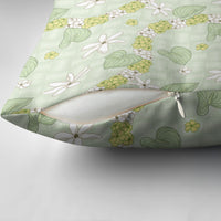 Hawaii Anthurium Tiare Pikake Lei Pillow Cover Sage Green Lauhala Art Pattern