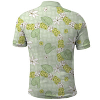 Hawaii Anthurium Tiare Pikake Lei Polo Shirt Sage Green Lauhala Art Pattern