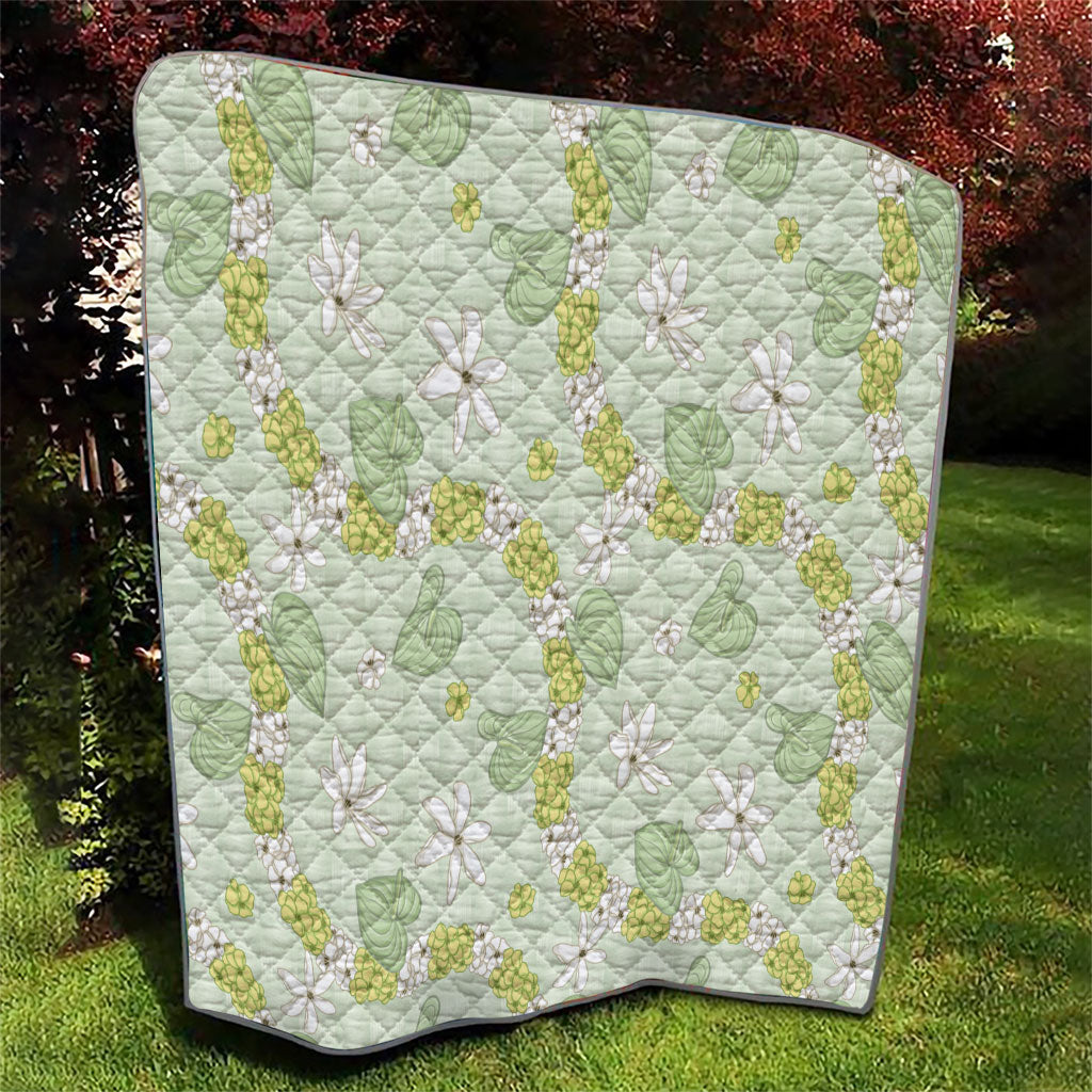 Hawaii Anthurium Tiare Pikake Lei Quilt Sage Green Lauhala Art Pattern