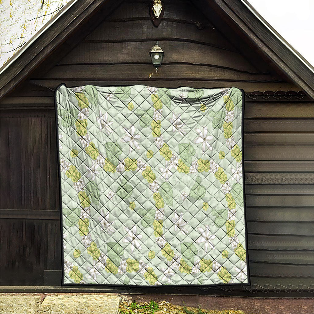 Hawaii Anthurium Tiare Pikake Lei Quilt Sage Green Lauhala Art Pattern